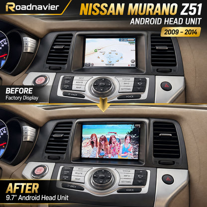 Nissan Murano Z51 factory radio vs Android head unit before and after upgrade