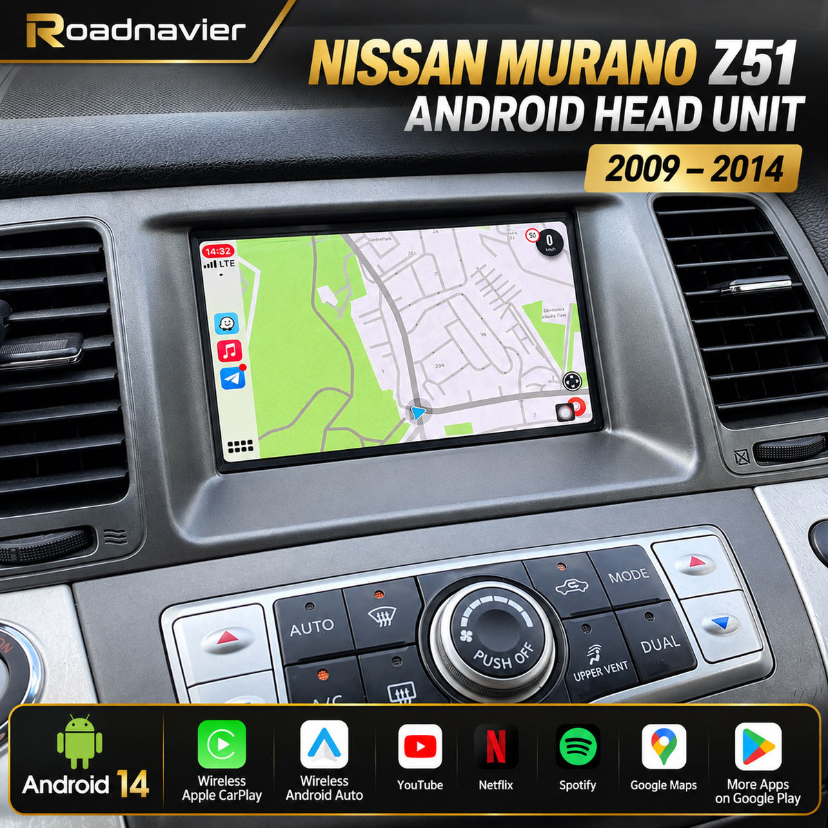 Nissan Murano Z51 Android head unit installed with navigation and CarPlay