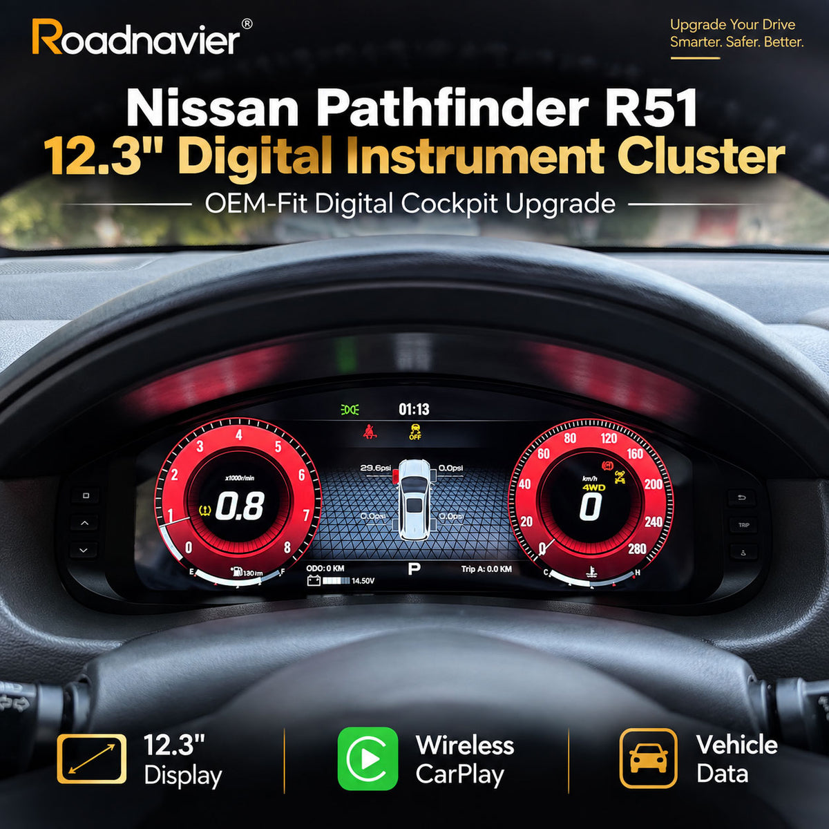 12.3 inch digital instrument cluster installed in Nissan Pathfinder R51