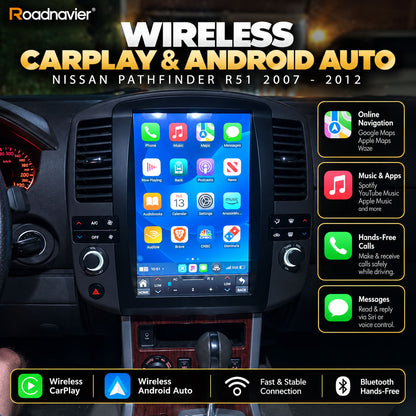 Nissan Pathfinder R51 wireless CarPlay and Android Auto with maps music calls and messages