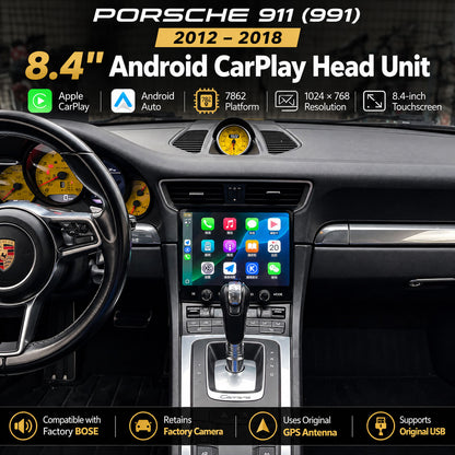 Porsche 911 991 2012-2018 8.4 inch Android CarPlay head unit installed in factory dashboard