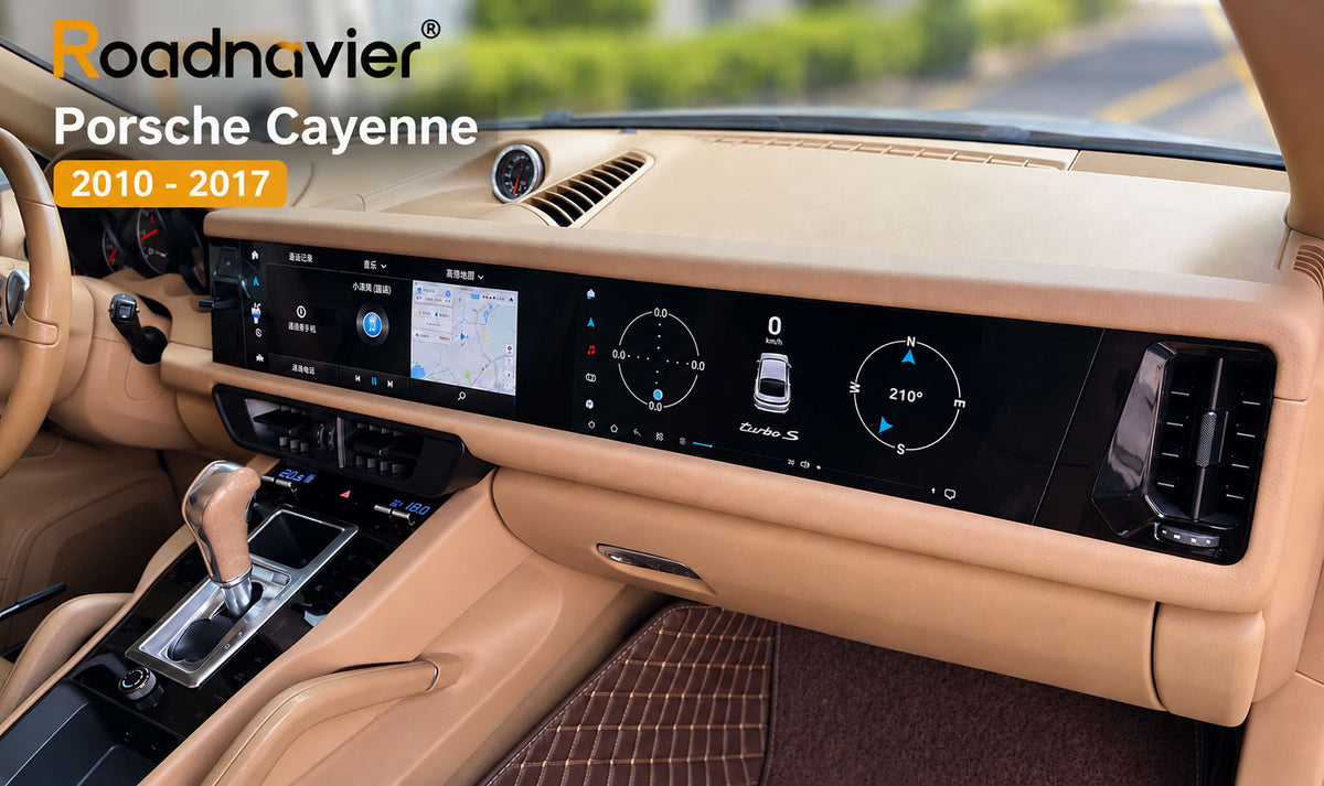 Porsche Cayenne 2010-2017 Android dual screen upgrade installed with wide digital dashboard