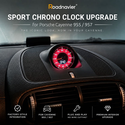 Porsche Cayenne 955 957 Sport Chrono clock upgrade installed on dashboard