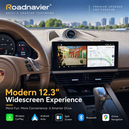 Porsche Cayenne 958 12.3 inch widescreen Android upgrade with CarPlay, Android Auto, split screen, Bluetooth and navigation