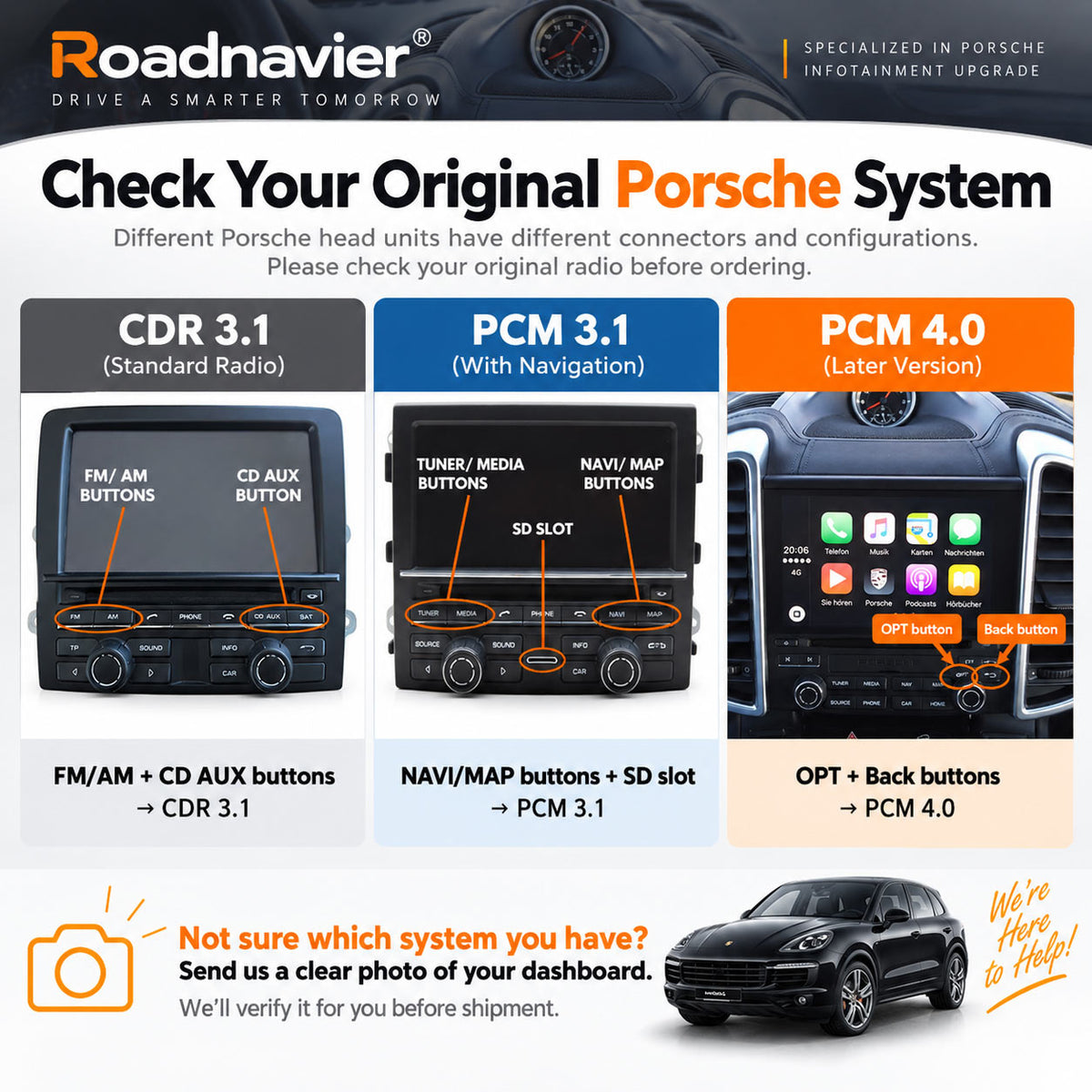 Porsche Cayenne 958 CDR 3.1 PCM 3.1 and PCM 4.0 head unit identification and compatibility guide