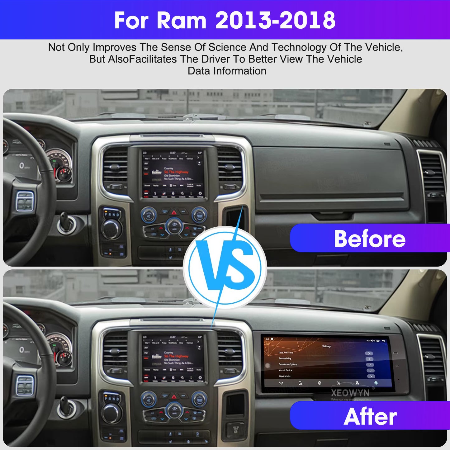 Dodge Ram 1500/2500/3500 | 2013–2018 | 17" Passenger Screen — Wireless CarPlay, 8-Core