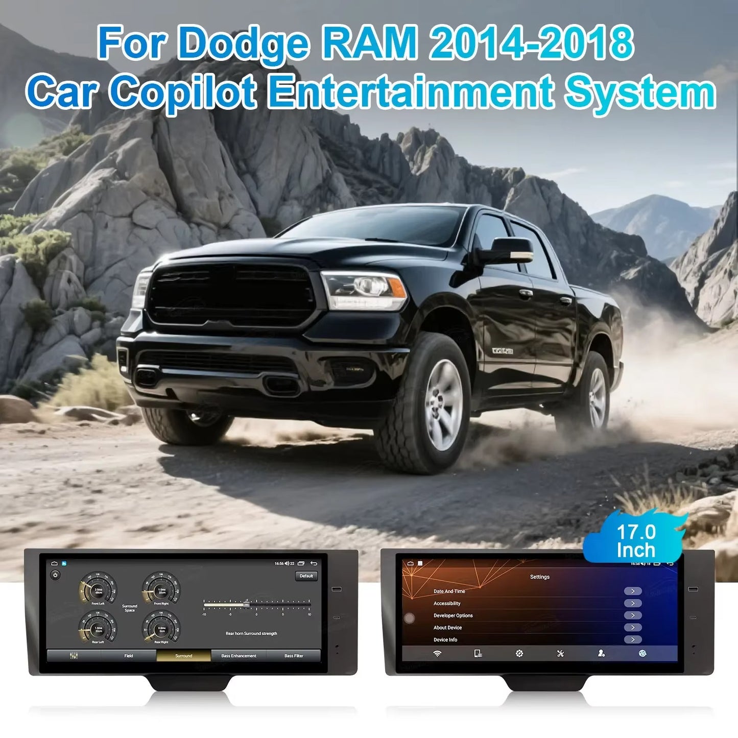 Dodge Ram 1500/2500/3500 | 2013–2018 | 17" Passenger Screen — Wireless CarPlay, 8-Core