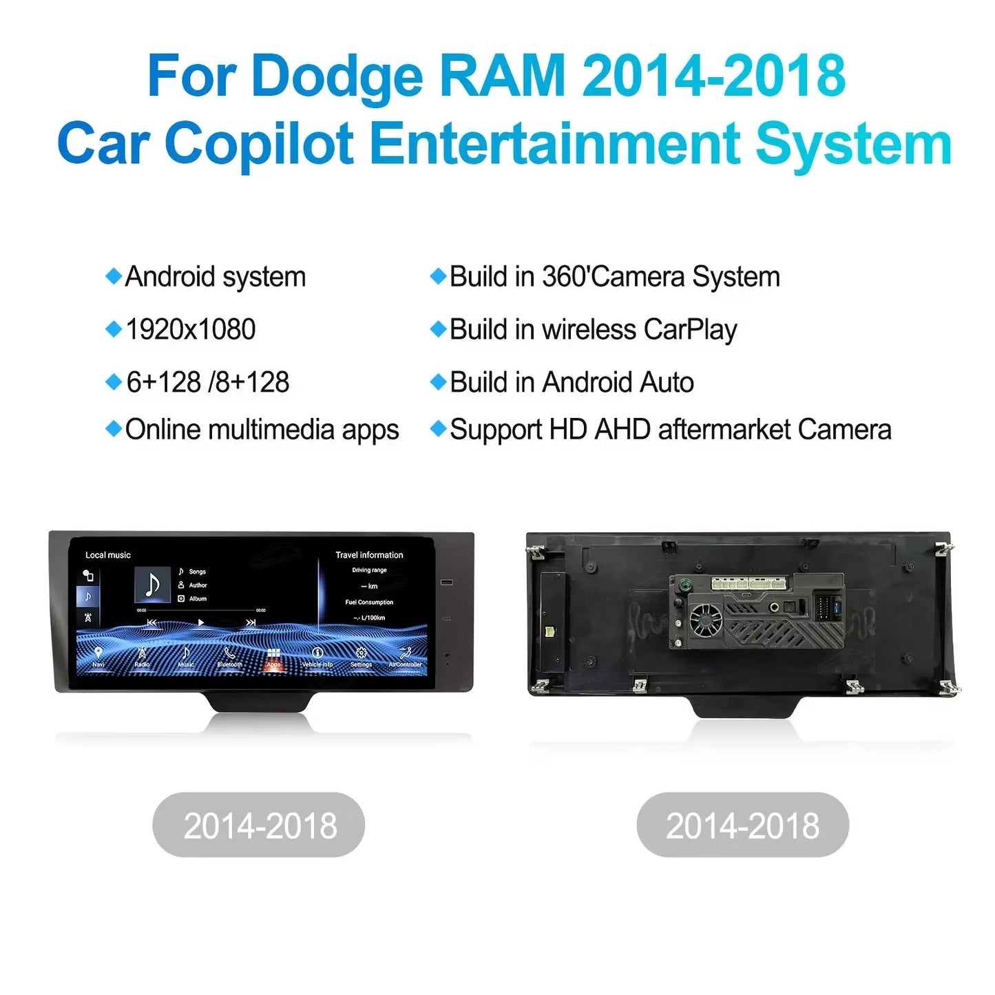 Dodge Ram 1500/2500/3500 | 2013–2018 | 17" Passenger Screen — Wireless CarPlay, 8-Core