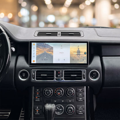 Roadnavier 12.3-inch widescreen Android touchscreen installed in Range Rover L322 dashboard console