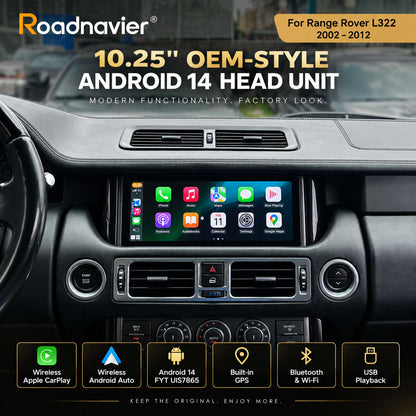 Range Rover L322 2002-2012 10.25 inch Android 14 head unit with wireless Apple CarPlay