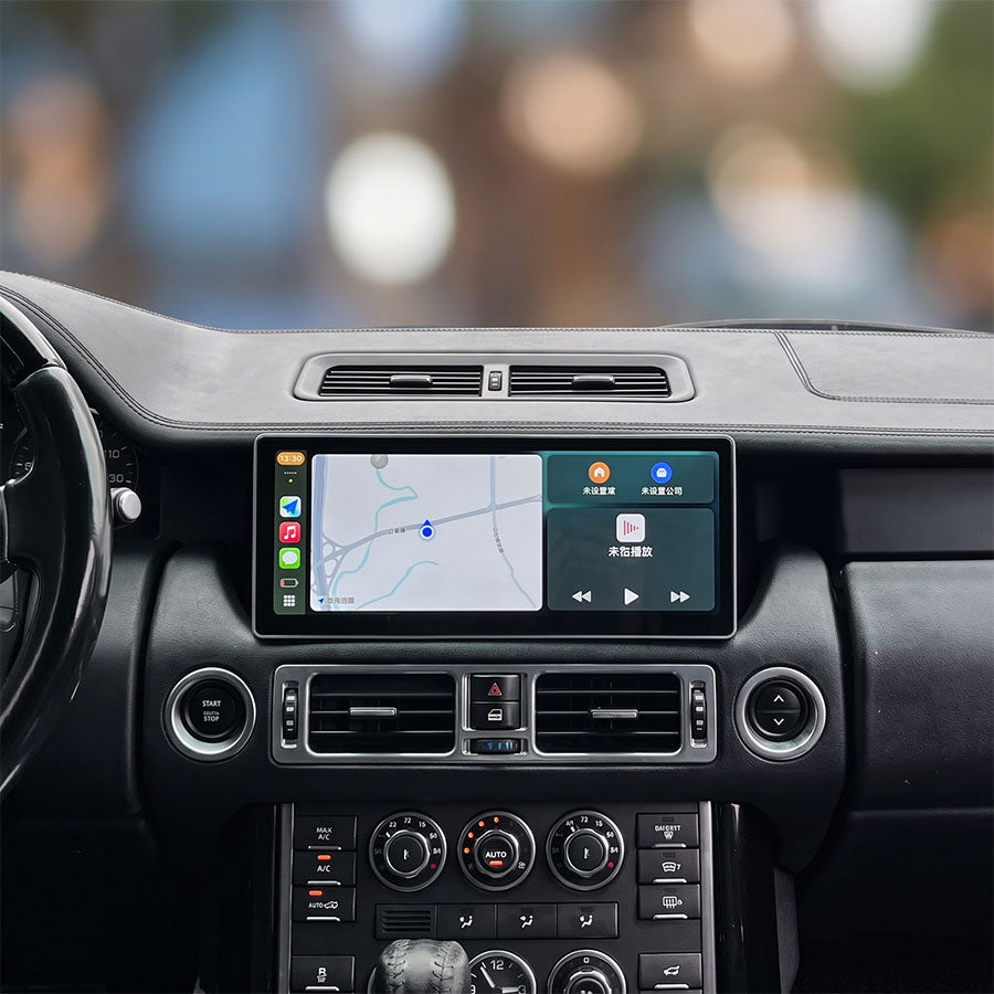 GPS map navigation and split screen multimedia interface on Range Rover Vogue L322 12.3-inch display