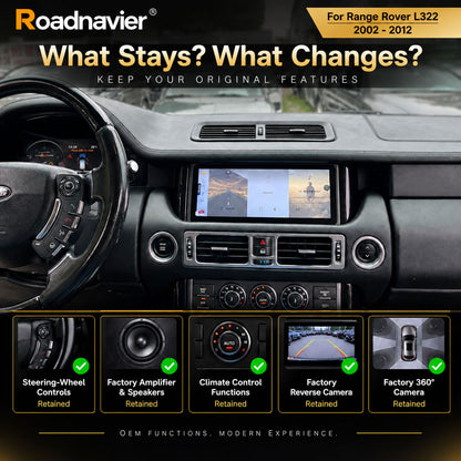 Range Rover L322 Android upgrade retains steering wheel controls amplifier climate control and reverse camera