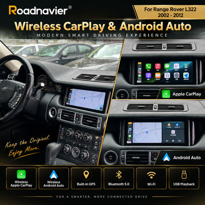 Range Rover L322 Android head unit with wireless Apple CarPlay Android Auto and GPS navigation