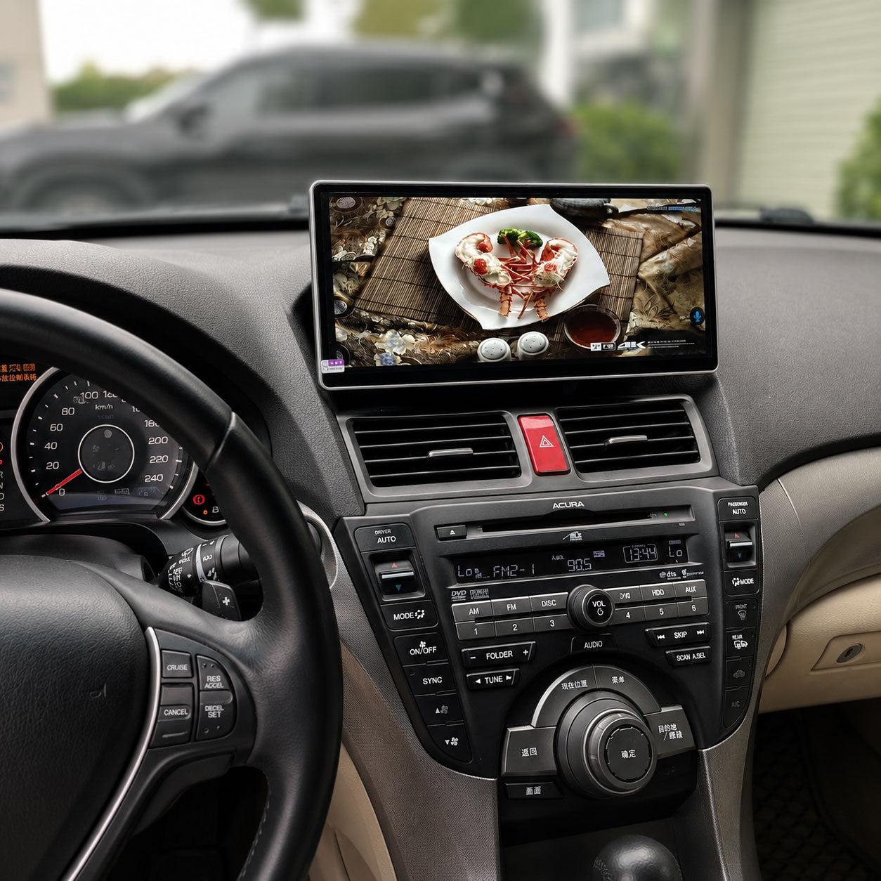 Roadnavier 12.3-inch Android touchscreen display upgrade installed in Acura TL 2009-2014 dashboard side view