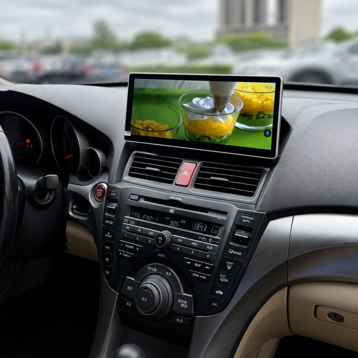 Driver seat perspective of Roadnavier 12.3-inch widescreen infotainment system installed in Acura TL