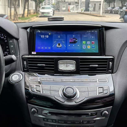 Roadnavier 10.25-inch Android multimedia screen upgrade installed on Infiniti Q70 and M37 dashboard with OEM flush-fit bezel