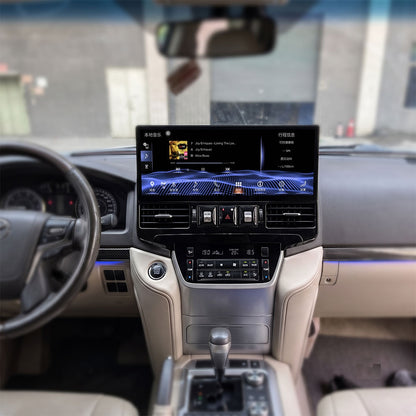 17.1 inch Android radio upgrade installed in Toyota LC200 center console showing OEM dash fitment