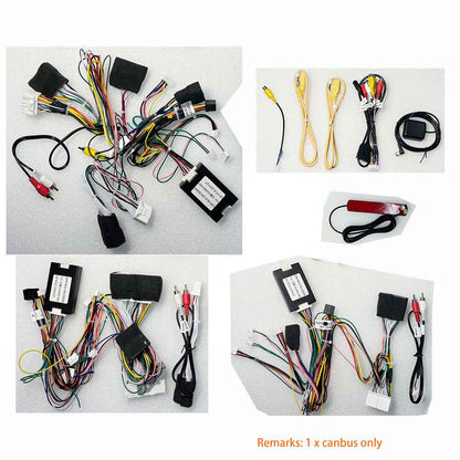 Toyota Land Cruiser LC200 2007-2020 complete plug-and-play wiring harness kit with 3 harness options, CANbus decoder, and GPS antenna for 17.1-inch Android screen upgrade