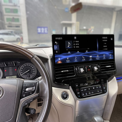 Toyota Land Cruiser LC200 vertical screen multimedia head unit upgrade installed dashboard close up